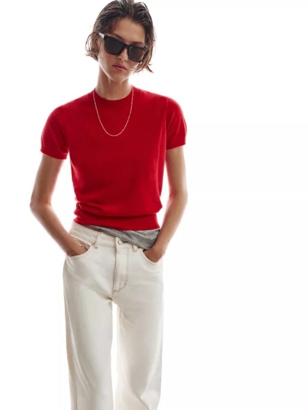 Zara Red Short-Sleeve Knit Top